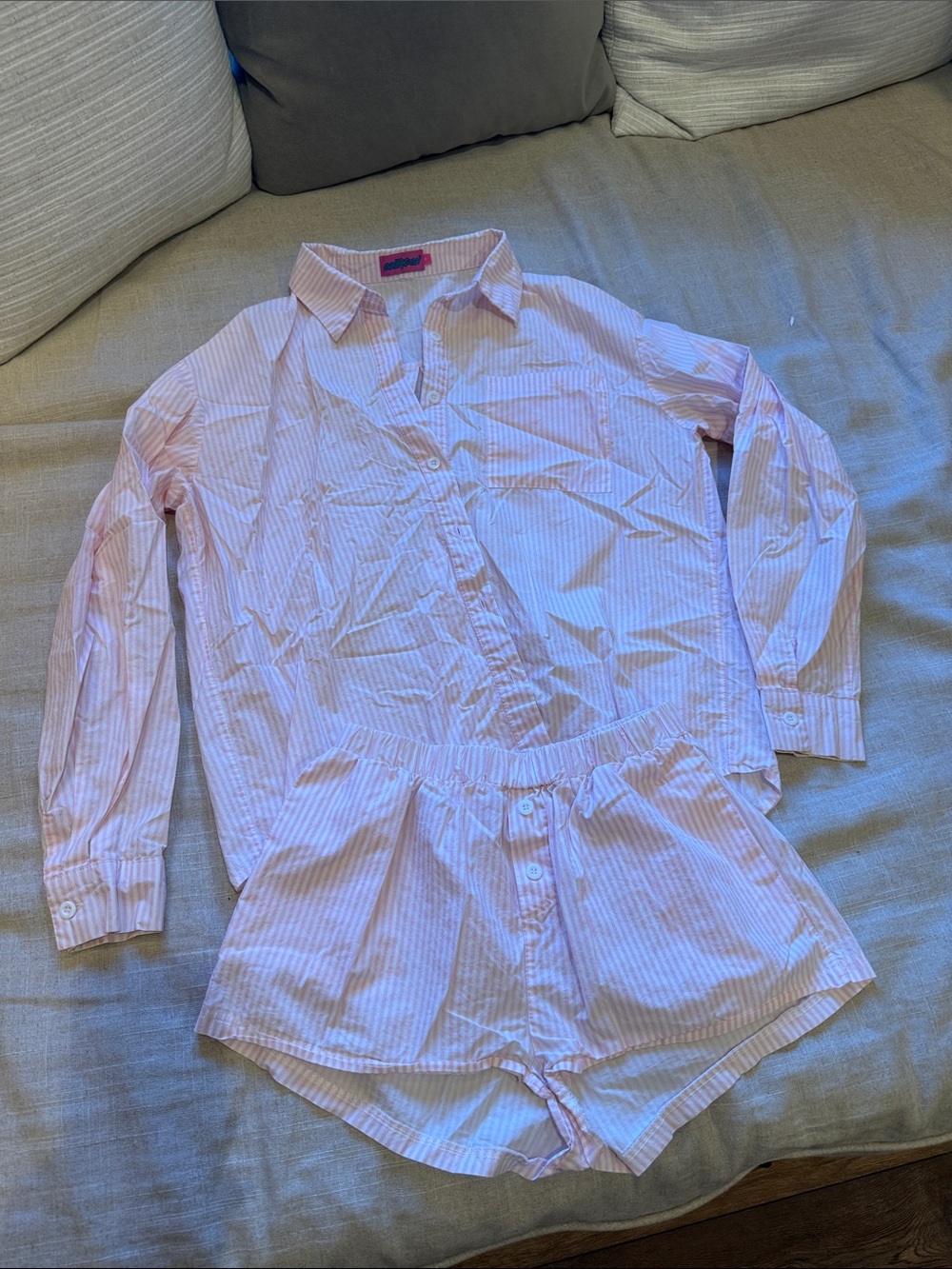 Edikted Pink & White Striped Lounge Pajama Set
